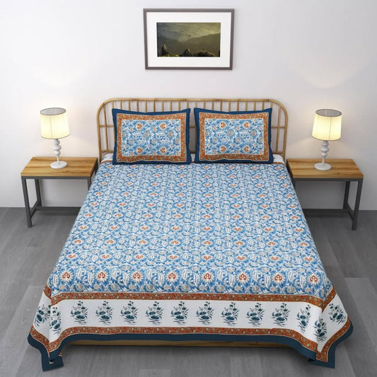 Heritage Floral Gold Print Cotton Bedsheet – King Size JUTON