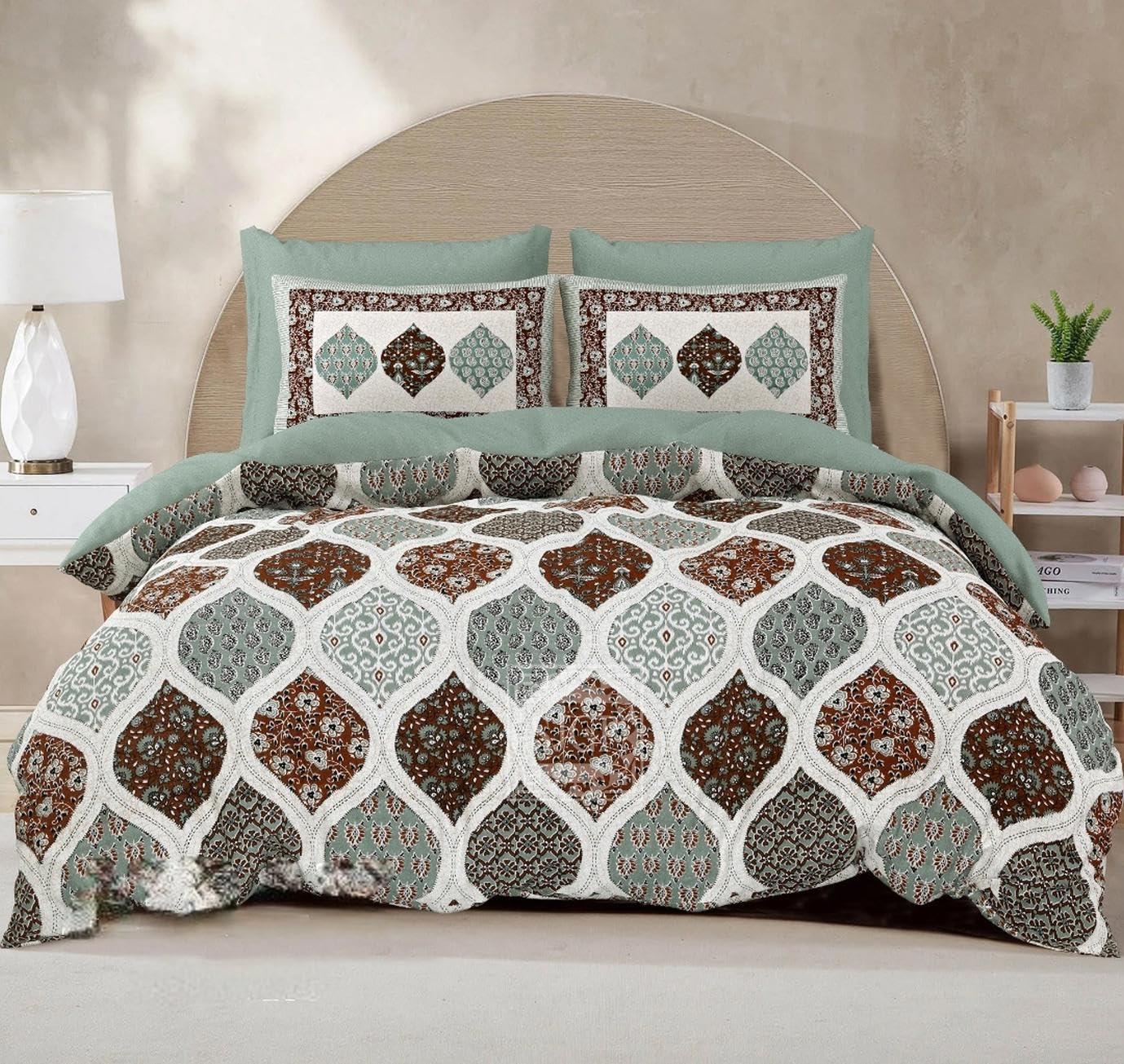 Desert Royal Barmeri Print Bedsheet – Aqua & Coffee Brown Rajasthani Design JUTONWeaves