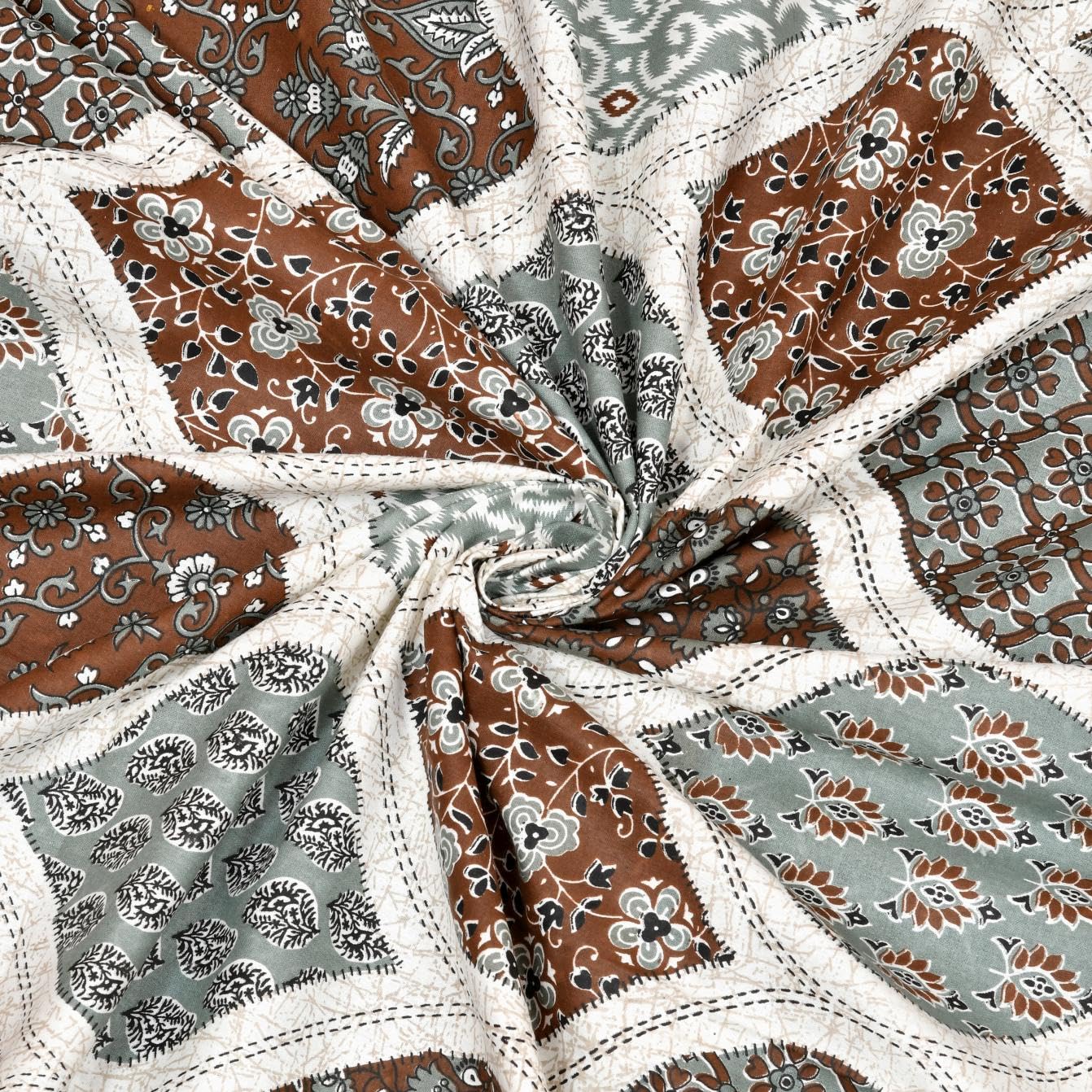 Desert Royal Barmeri Print Bedsheet – Aqua & Coffee Brown Rajasthani Design JUTONWeaves