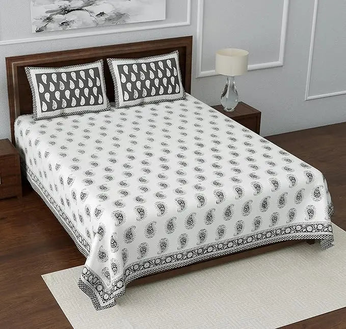Black Paisley Print Cotton Bedsheet – King Size (100x108 inch) JUTON