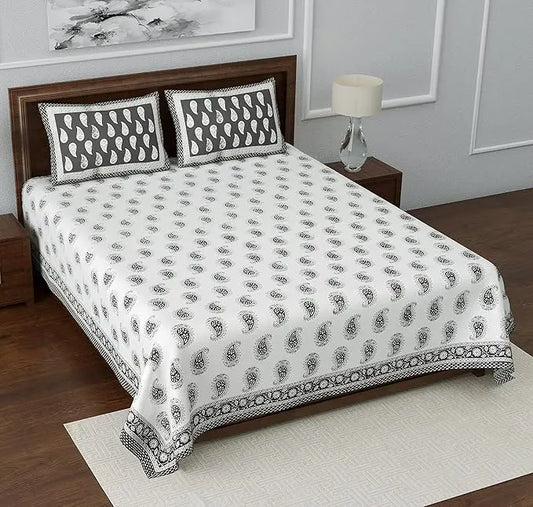 Black Paisley Print Cotton Bedsheet – King Size (100x108 inch) JUTON