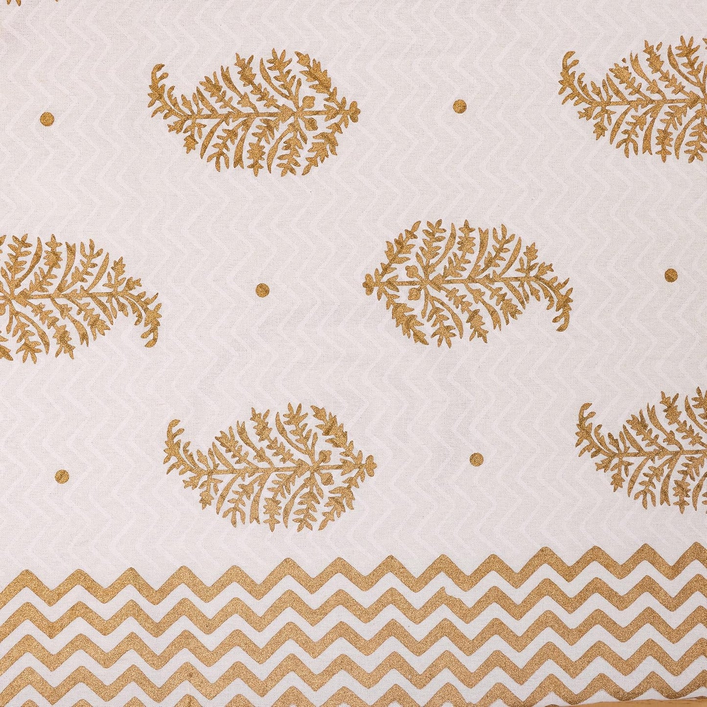 Gold Leaf Print Pure Cotton King Size Bedsheet – Elegant Jaipuri Handblock Design JUTONWeaves