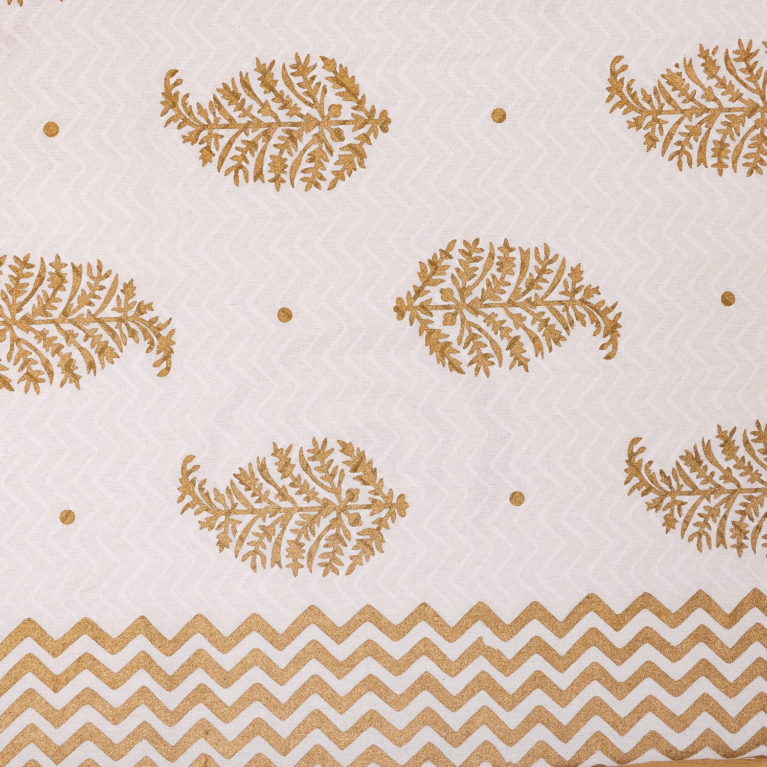 Gold Leaf Print Pure Cotton King Size Bedsheet – Elegant Jaipuri Handblock Design JUTONWeaves