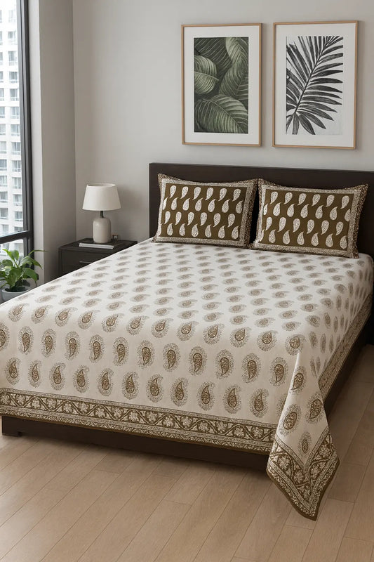 Brown Paisley Print Cotton Bedsheet – King Size (100x108 inch) JUTON
