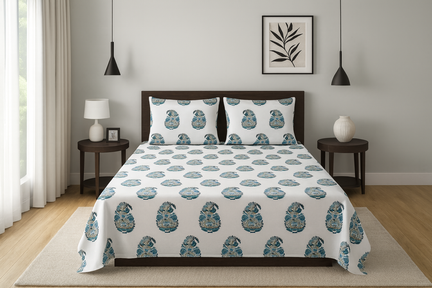 Royal Palm & Cypress Twill Cotton Bedsheet – King Size (108 x 108 Inch) JUTON