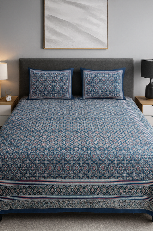 Mandala Magic Blue Cotton King Size Bedsheet