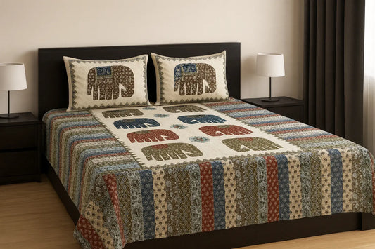 Barmeri Elephant Print Cotton Bedsheet – King Size (100x108 inch) My Store