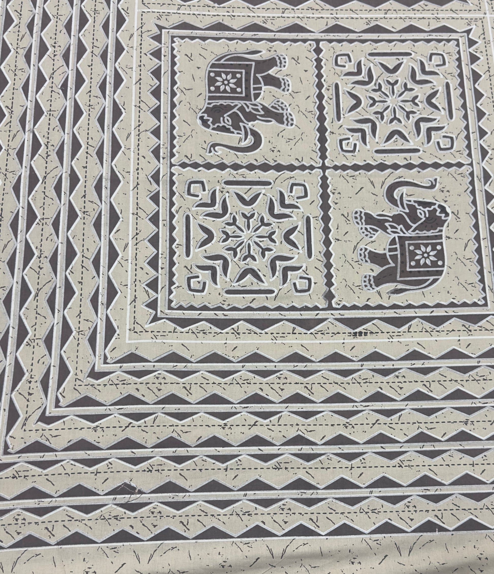 Handblock Elephant Print Pure Cotton King Size Bedsheet – Beige & Brown Traditional Rajasthani Design JUTONWeaves