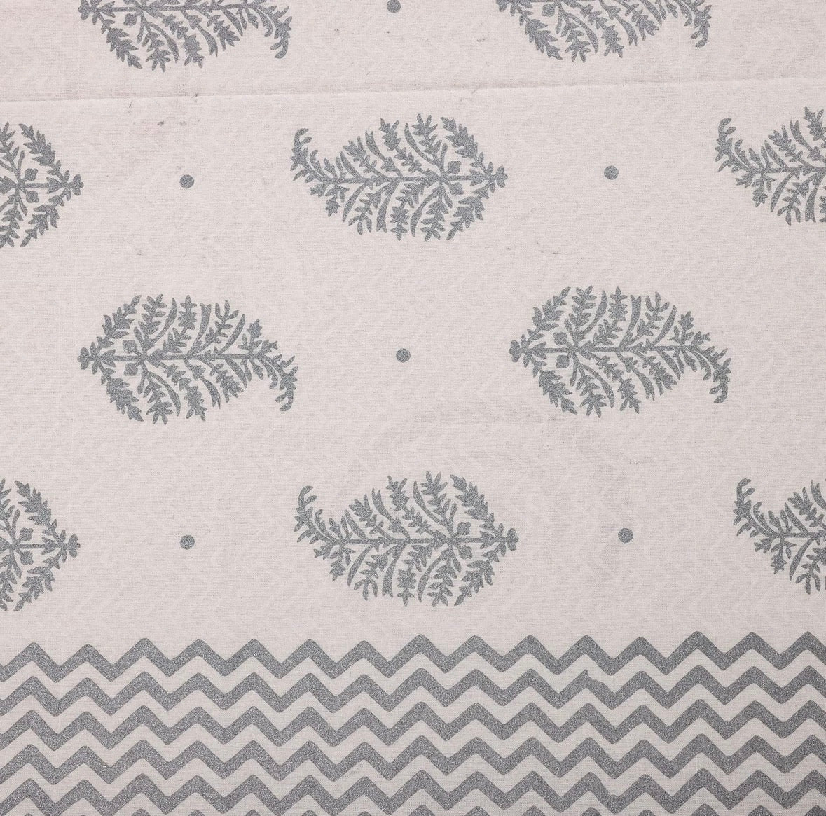 Silver Print Pure Cotton King Size Bedsheet – Minimal Leaf Jaipuri Design JUTONWeaves