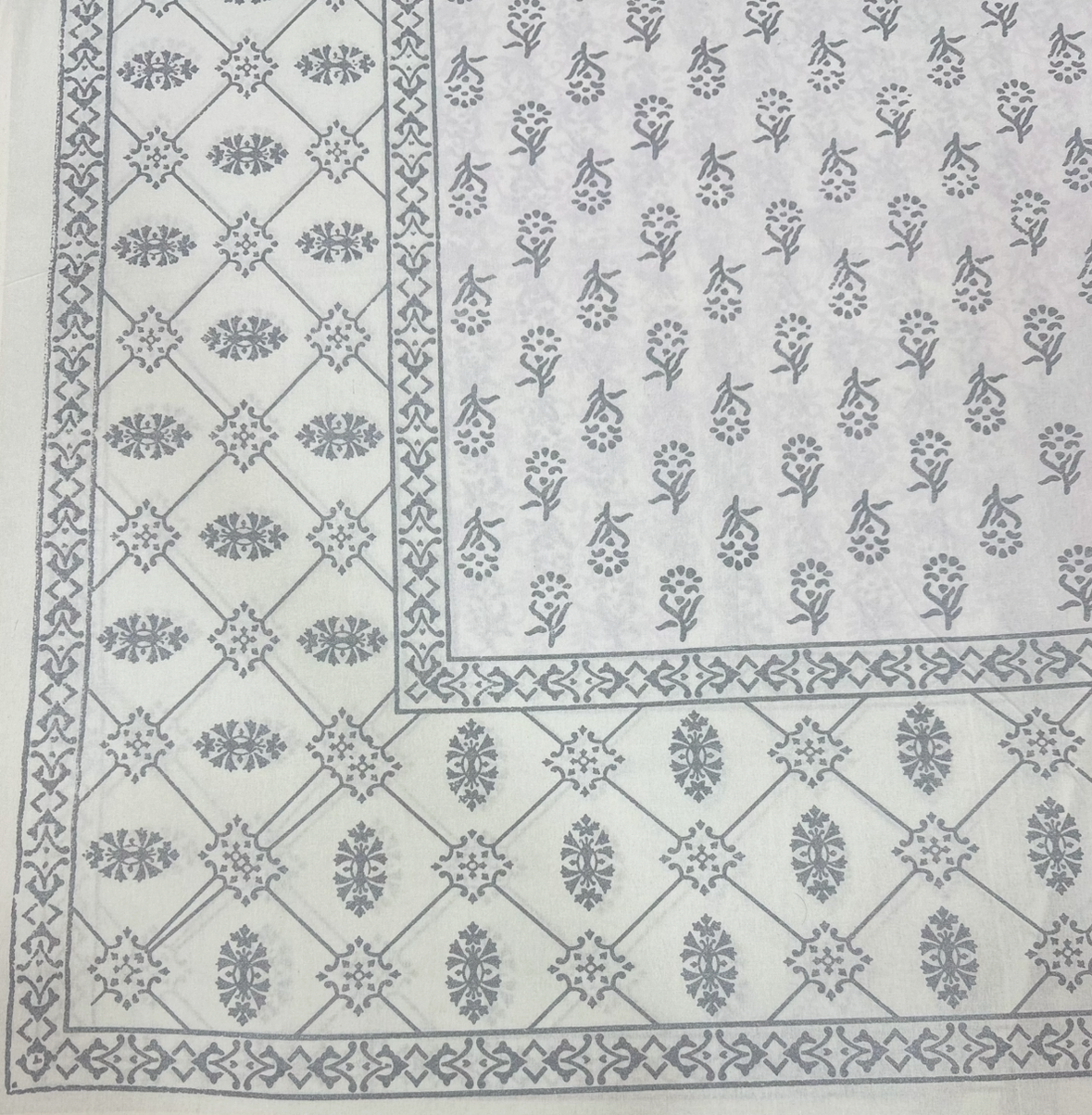 Pure Cotton Silver Printed Bedsheet – Handcrafted Floral Design JUTONWeaves