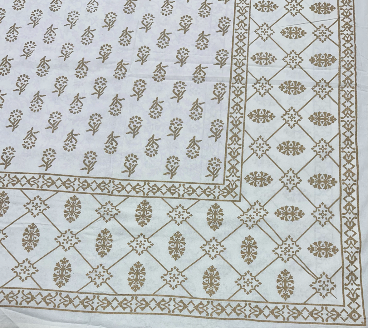 Golden Bloom Hand-Block Printed Pure Cotton King Size Bedsheet with Pillow Covers JUTONWeaves