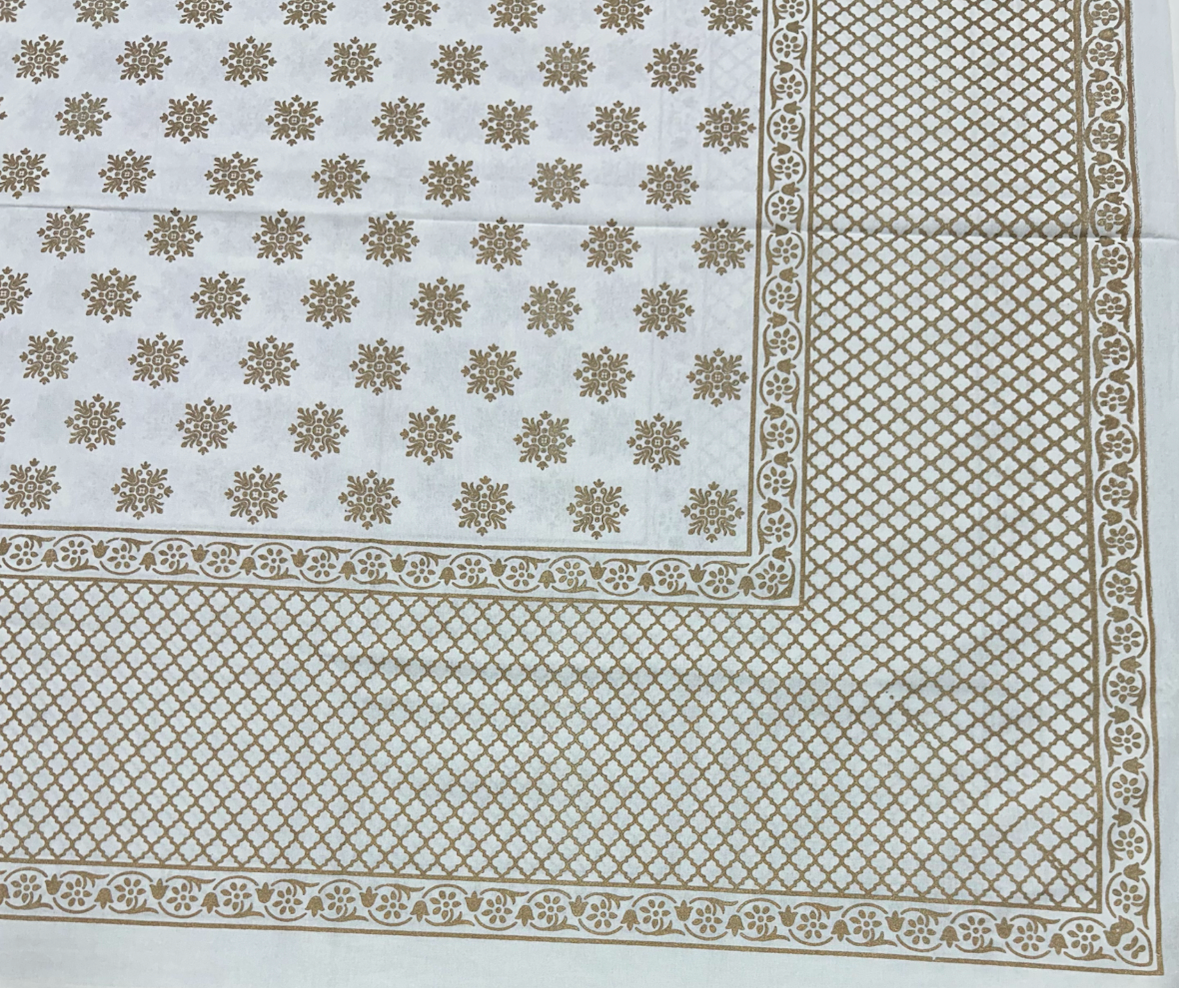 Gold Print Pure Cotton King Size Bedsheet – Elegant Floral Jaipuri Design JUTONWeaves