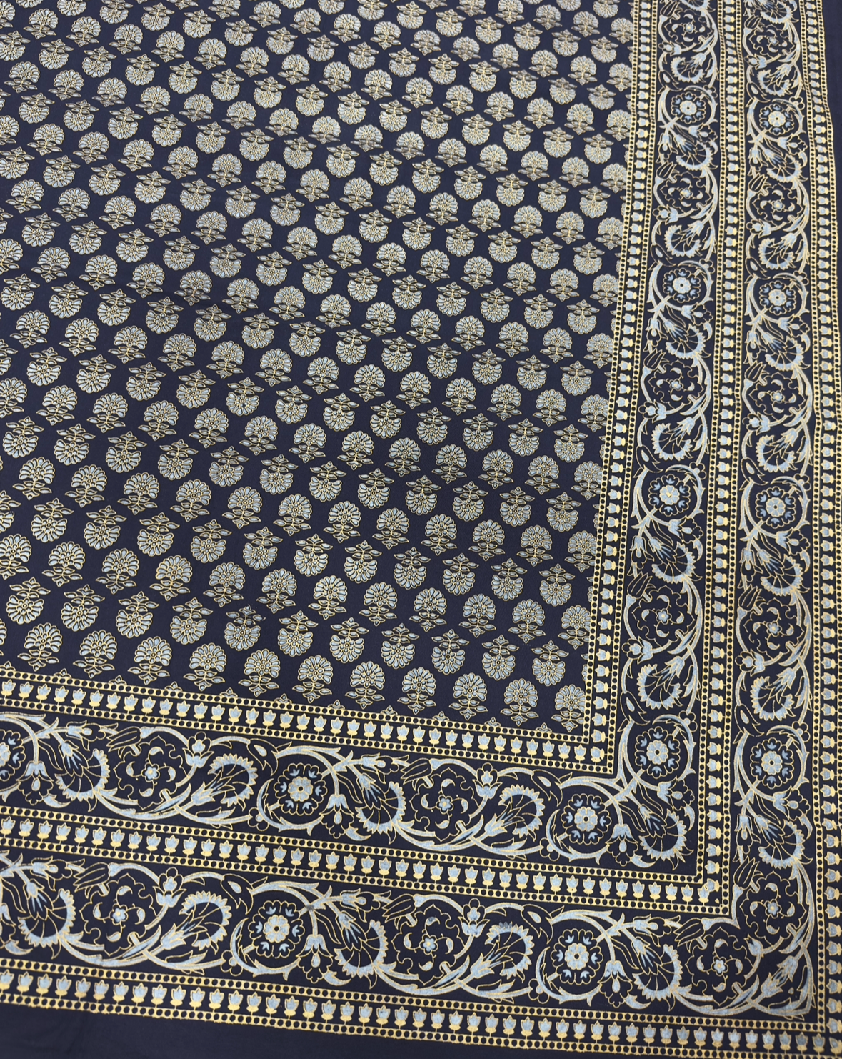 Royal Indigo Gold Print Jaipuri 100% Cotton King Bedsheet JUTONWeaves